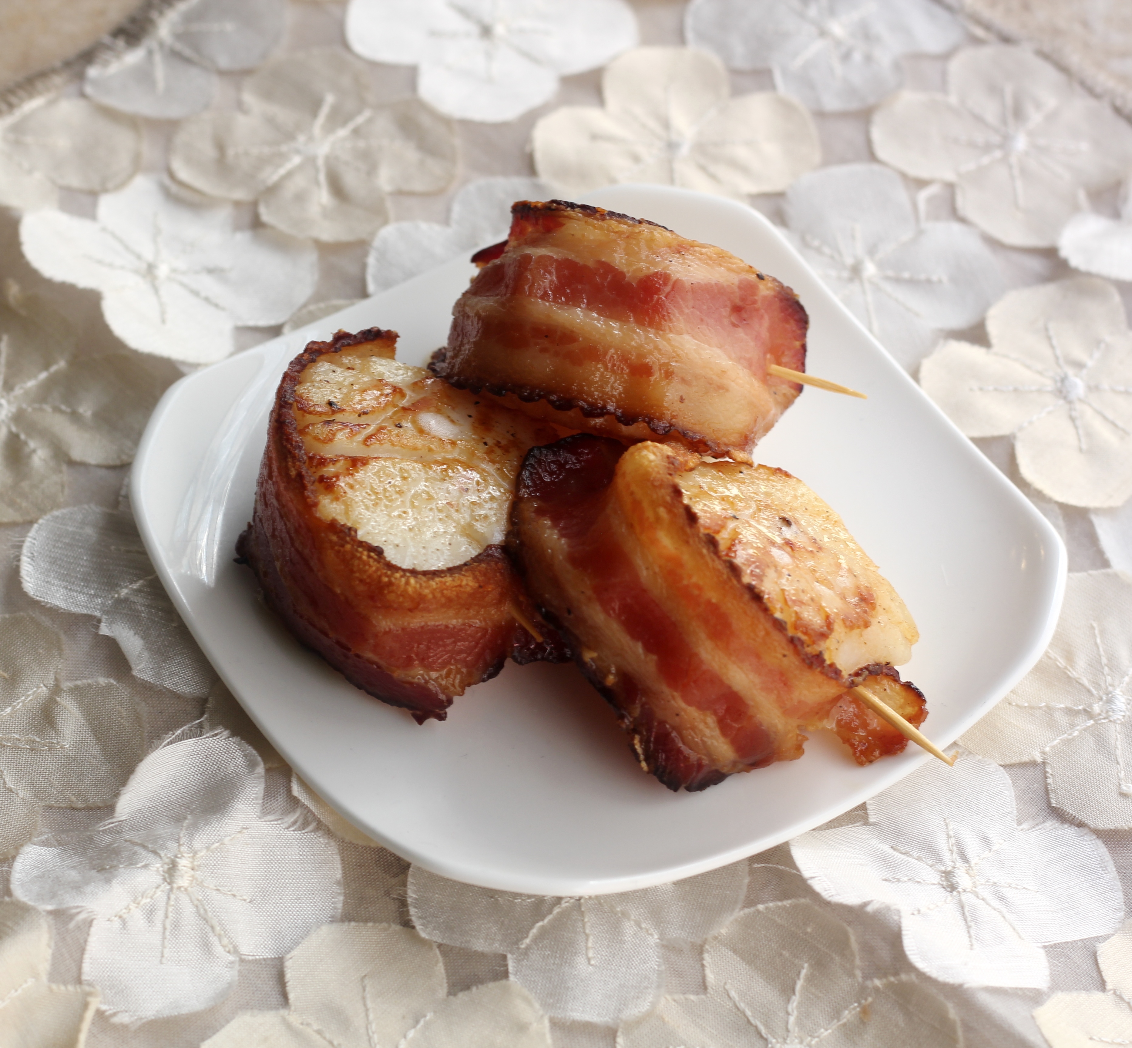 Bacon Wrapped Scallops, Marinated to Perfection
