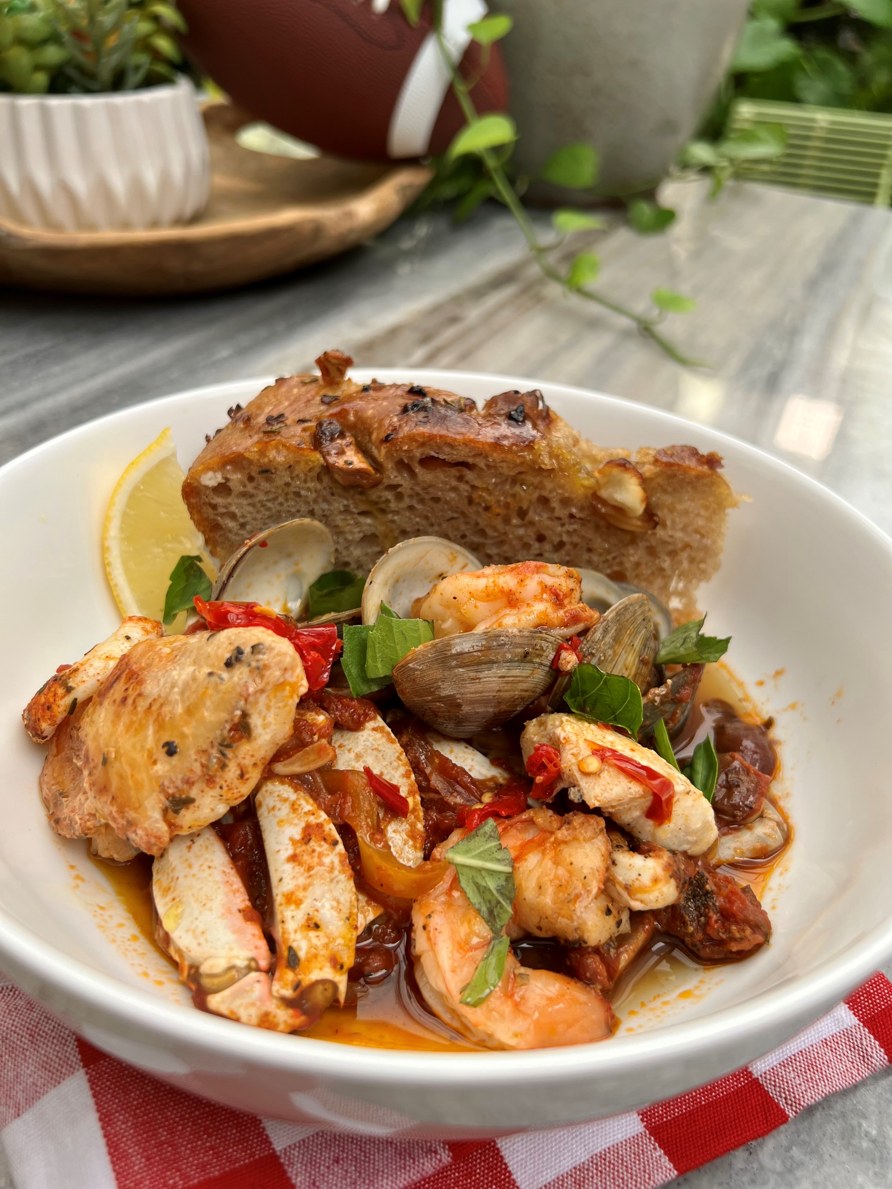 Gulf of Mexico "Cioppino" Pouches with Sourdough Focaccia | Emerils.com