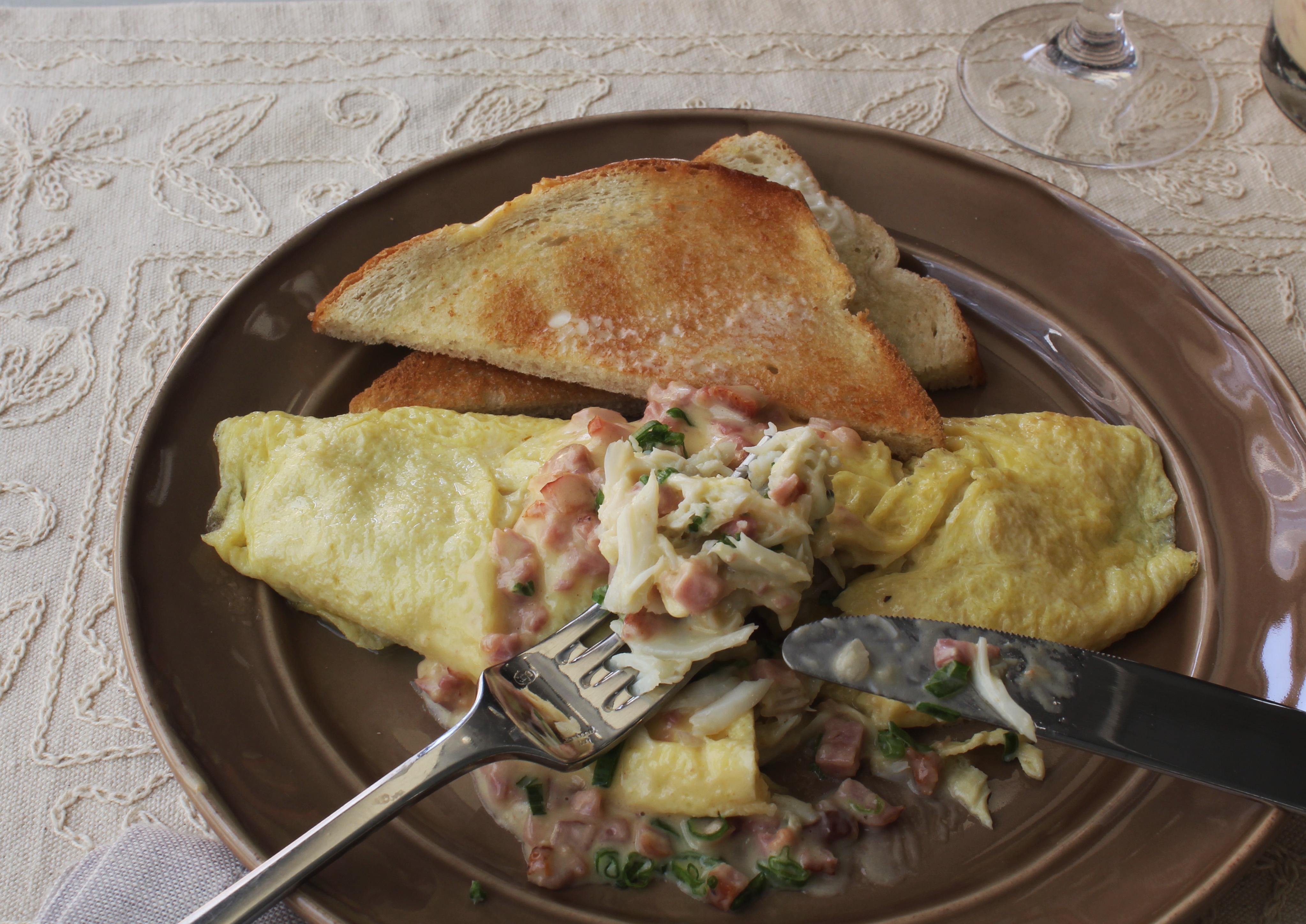 Crabmeat Omelets with Tasso Hollandaise | Emerils.com