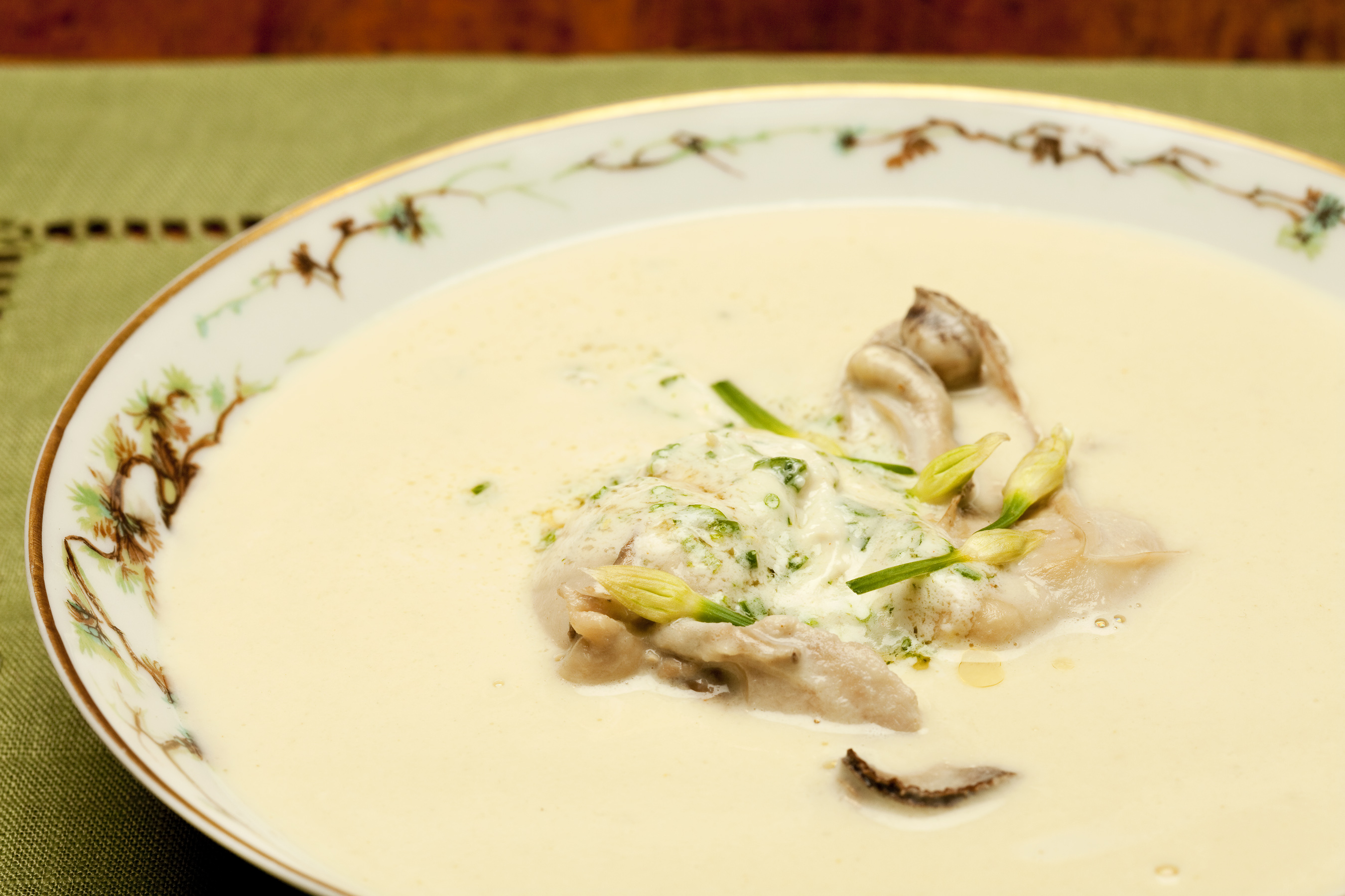 Artichoke Soup With Poached Oysters