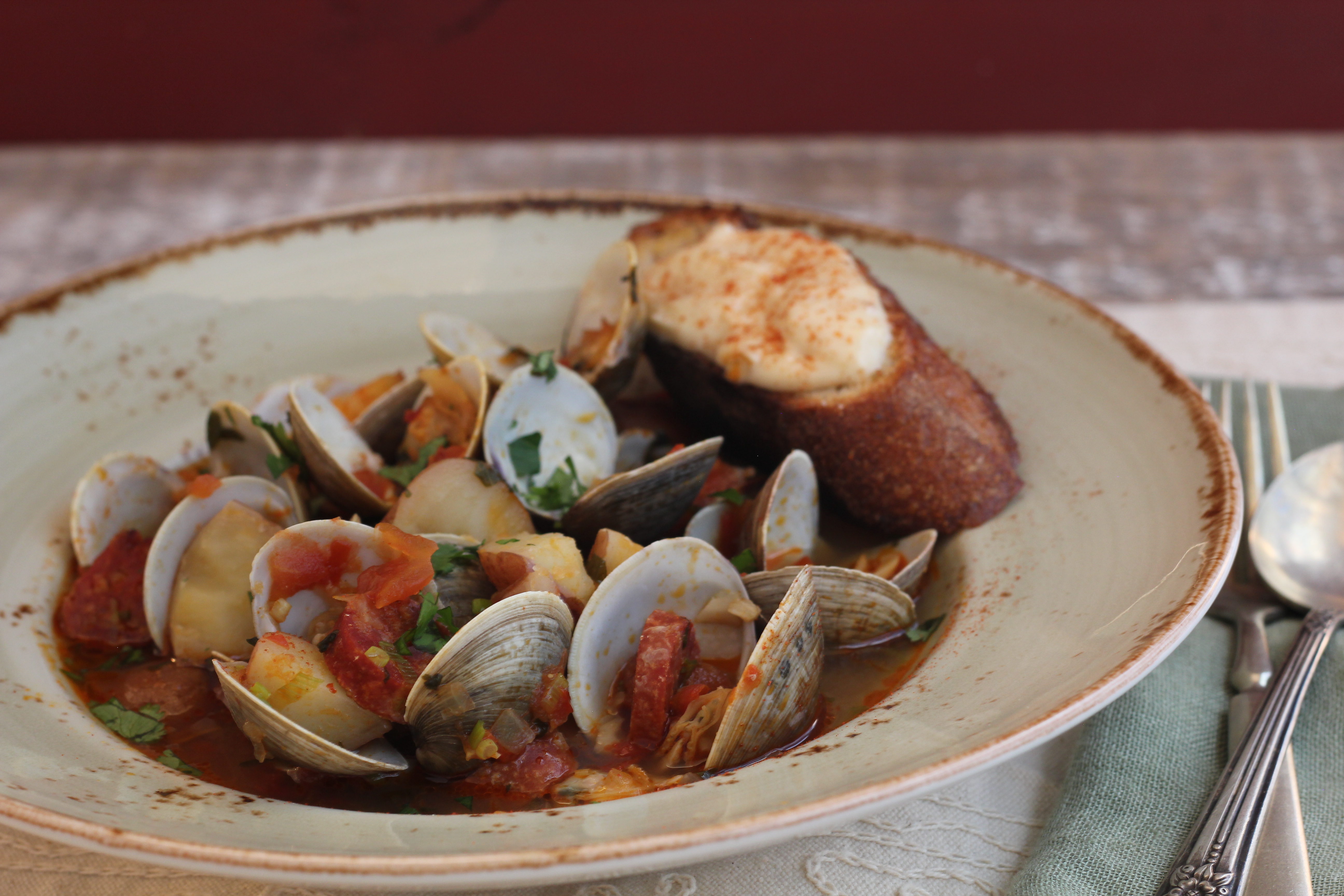 Portuguese Chorizo Clam Stew With Garlic Aioli | Emerils.com