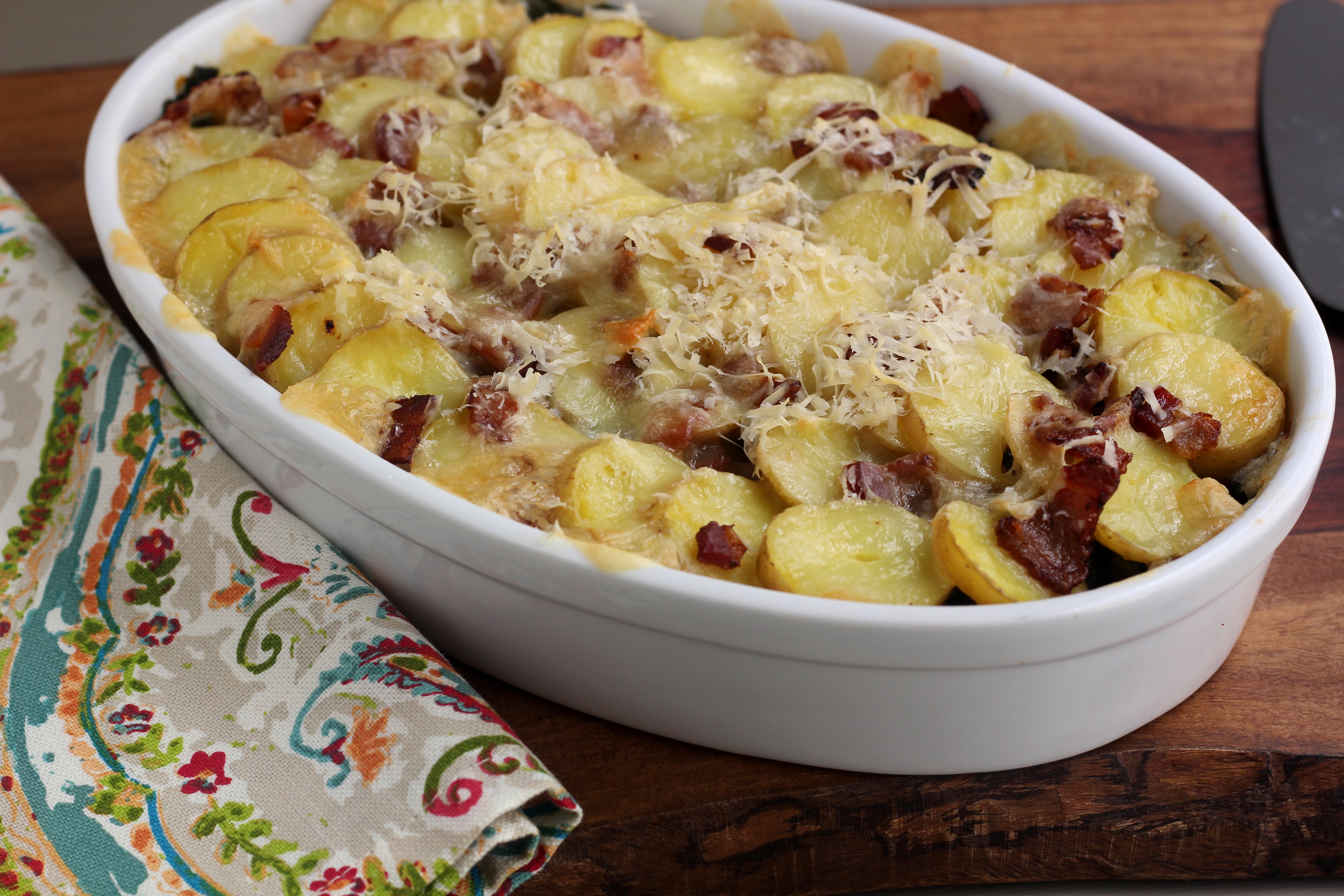 Robiola, Swiss Chard and Fingerling Potato Gratin | Emerils.com