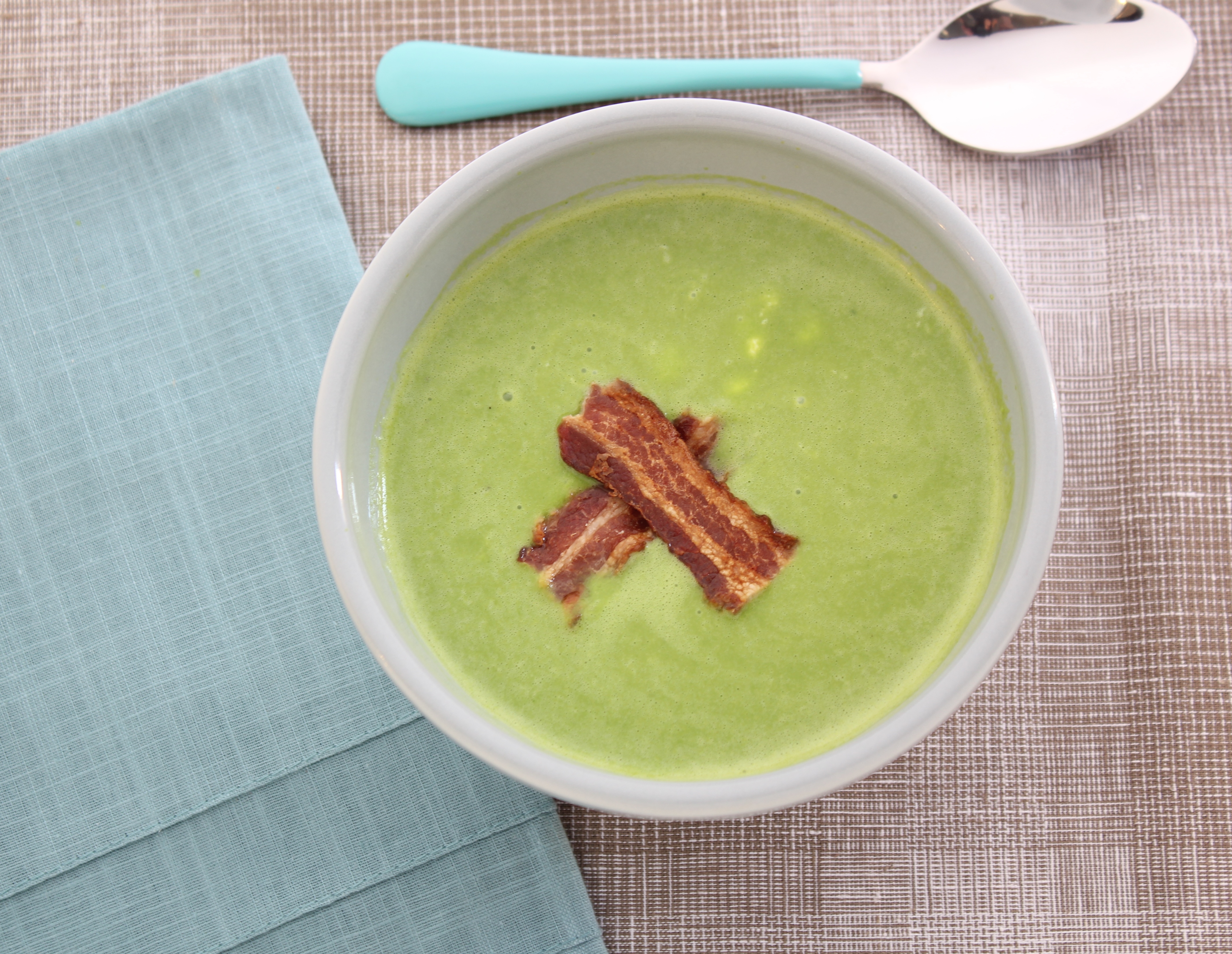 Spring Pea Soup With Smoked Bacon And Pea Shoots | Emerils.com