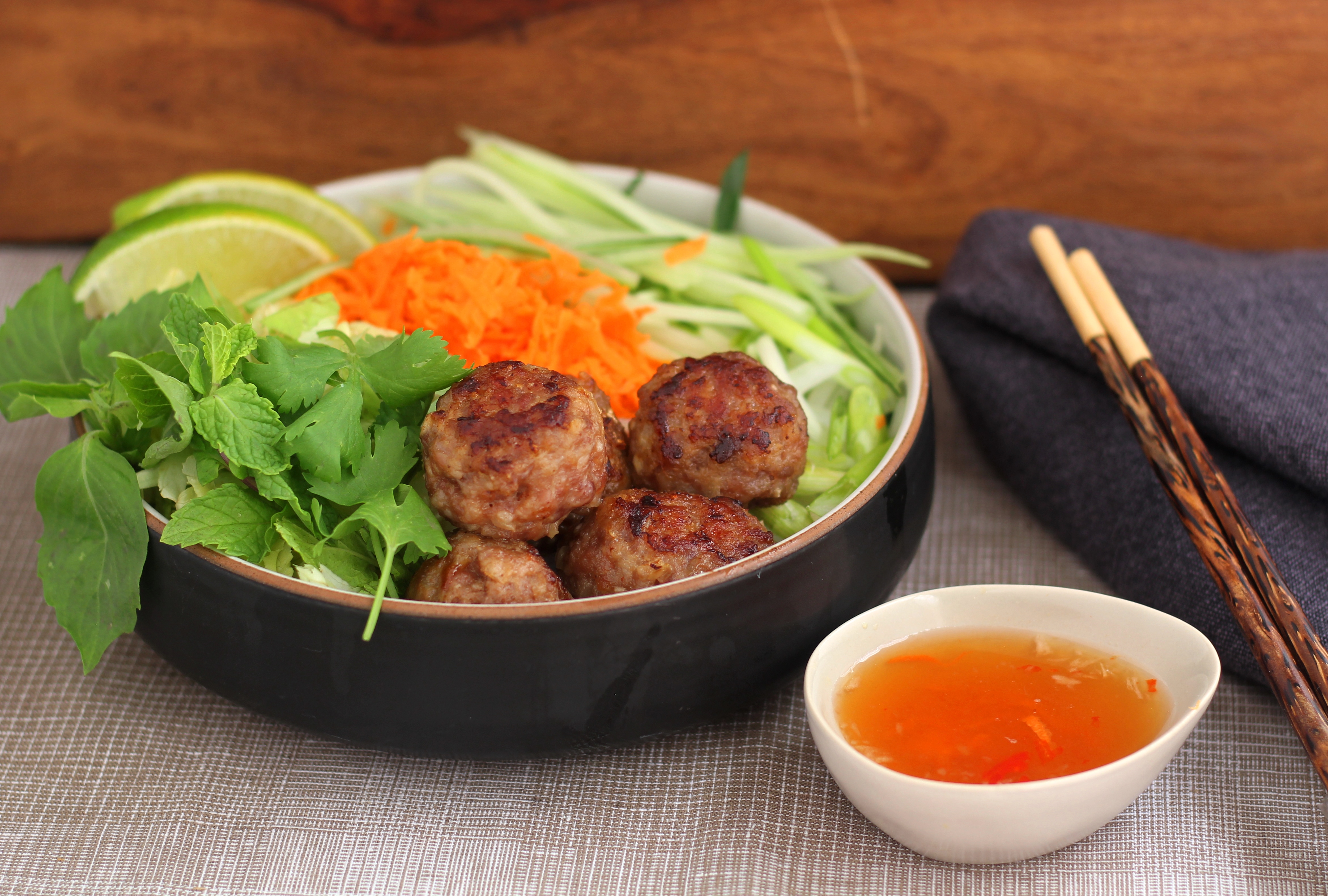 Vermicelli Salad Bowl With Vietnamese Bbq Pork Meatballs | Emerils.com