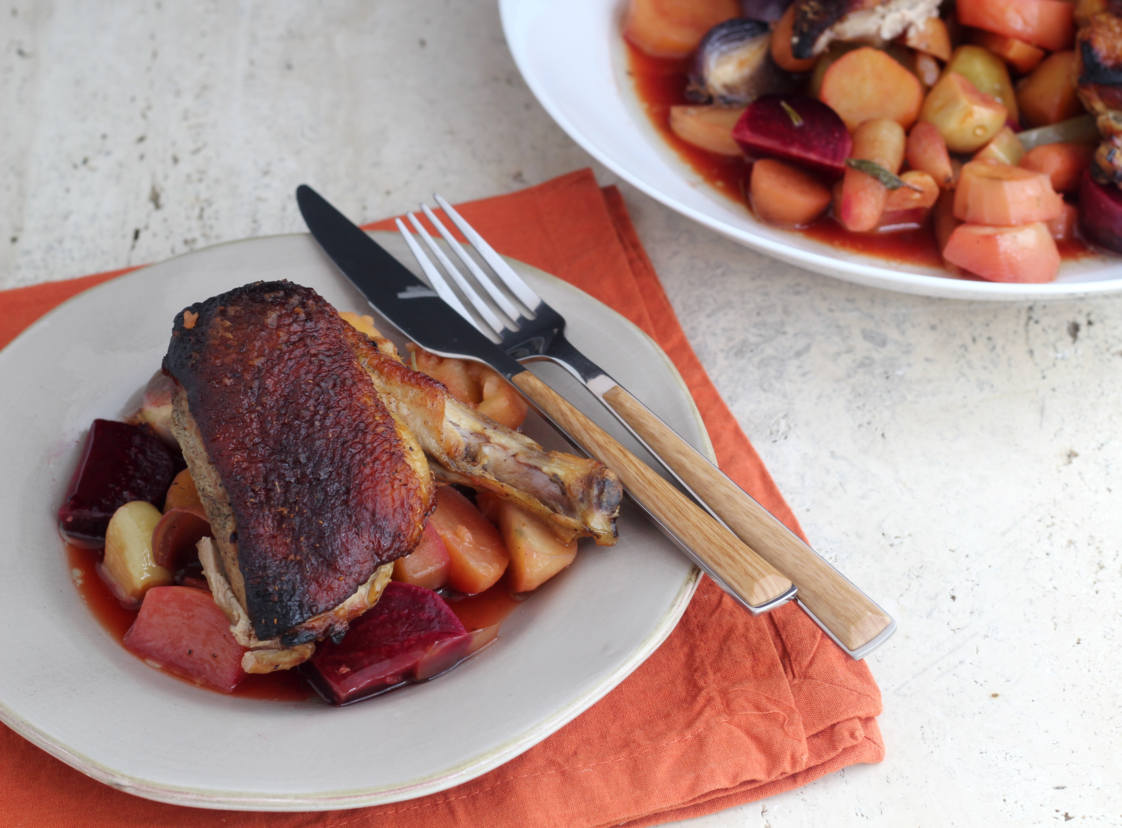 POME DUCK ROOT Seared Pomegranate Duck Breast Over Wilted Greens with  main image 2