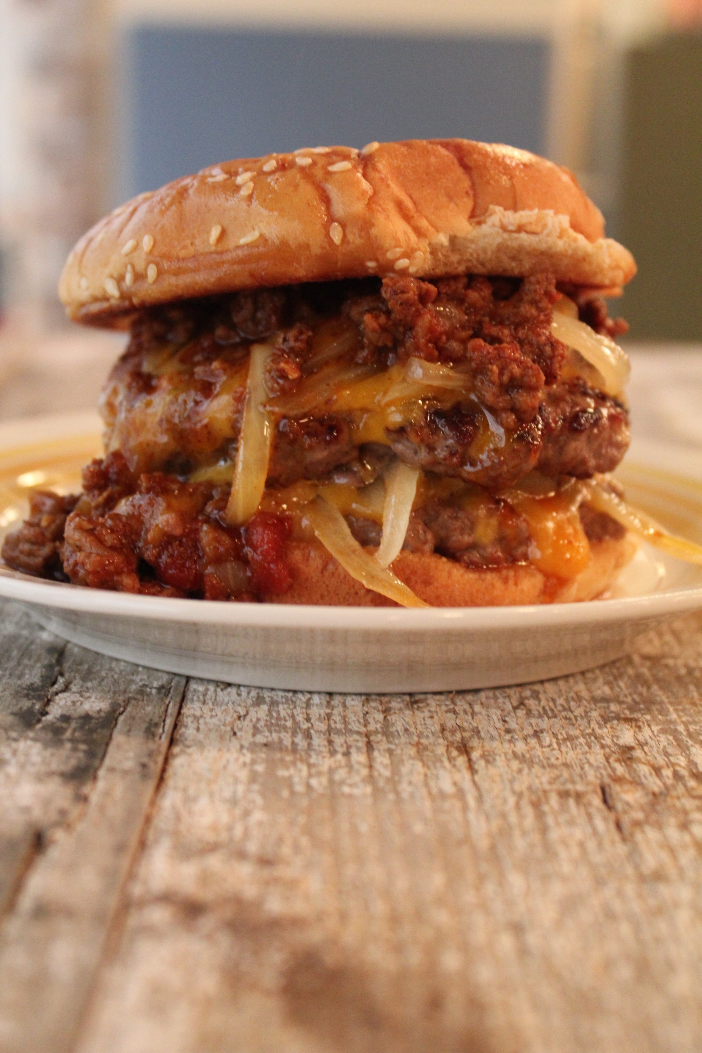 Double Chili Cheeseburger with Griddled Onions