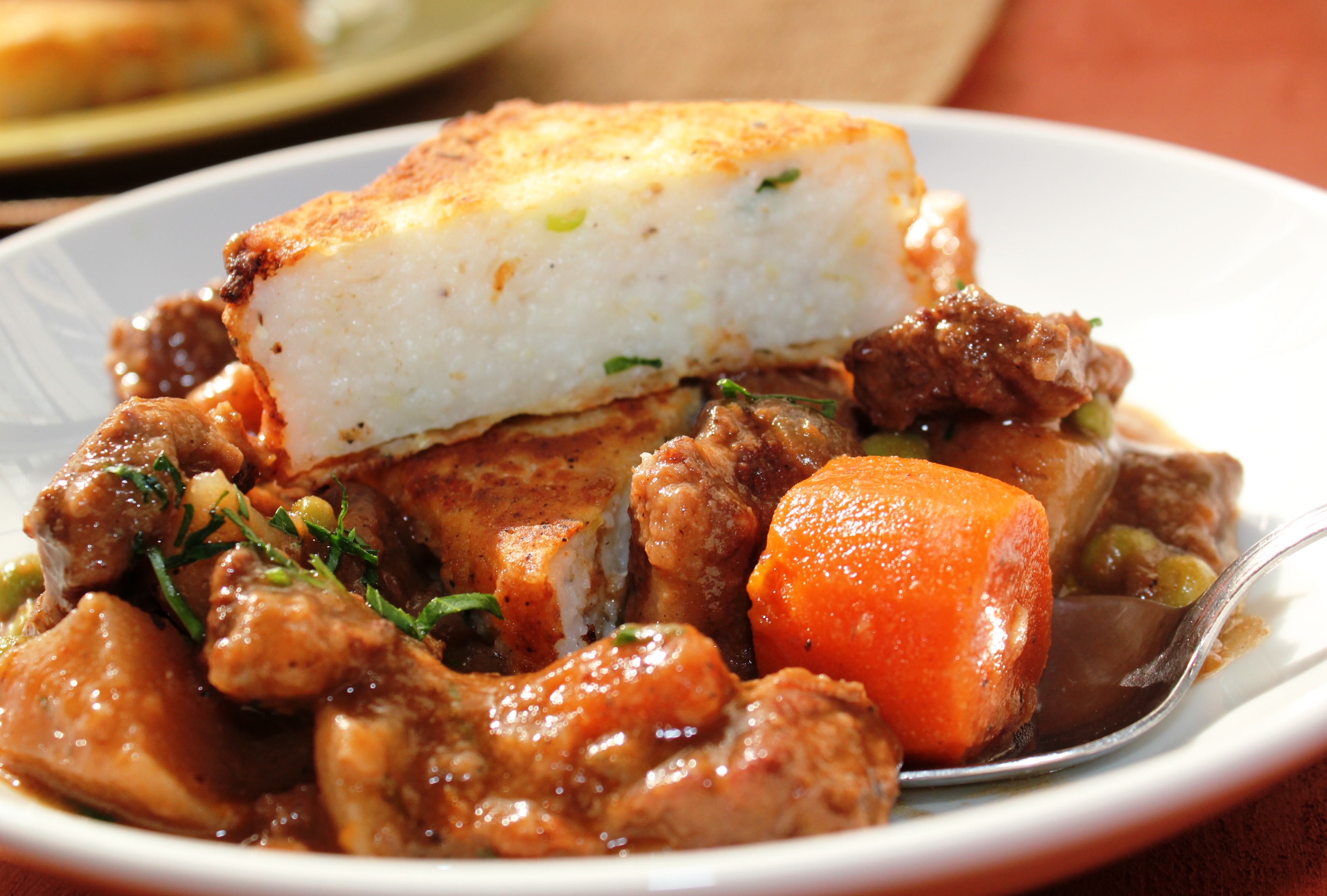 Beef Stew With Cheesy Fried Grits | Emerils.com
