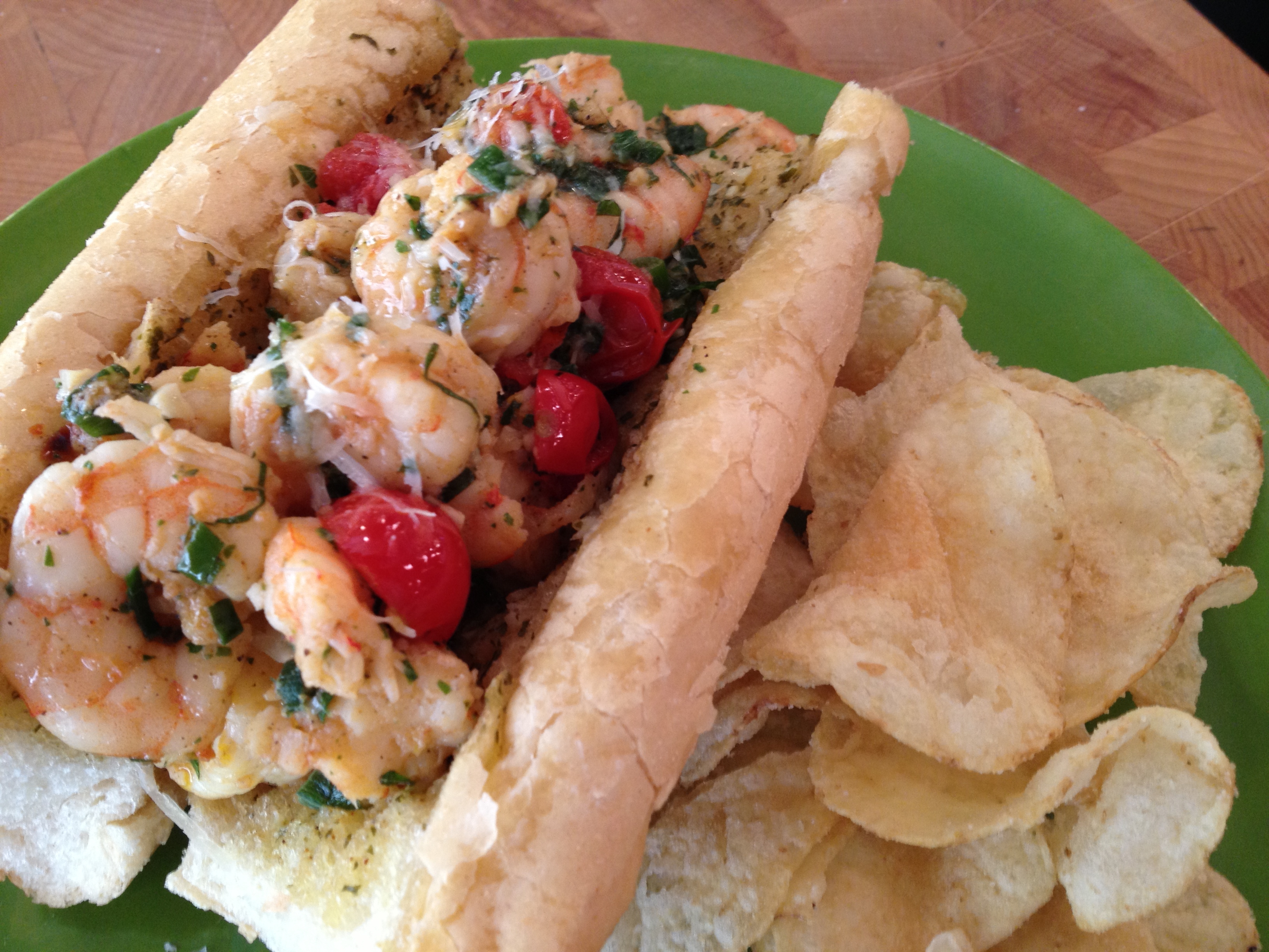 Shrimp Scampi Po Boy On Garlic Bread | Emerils.com