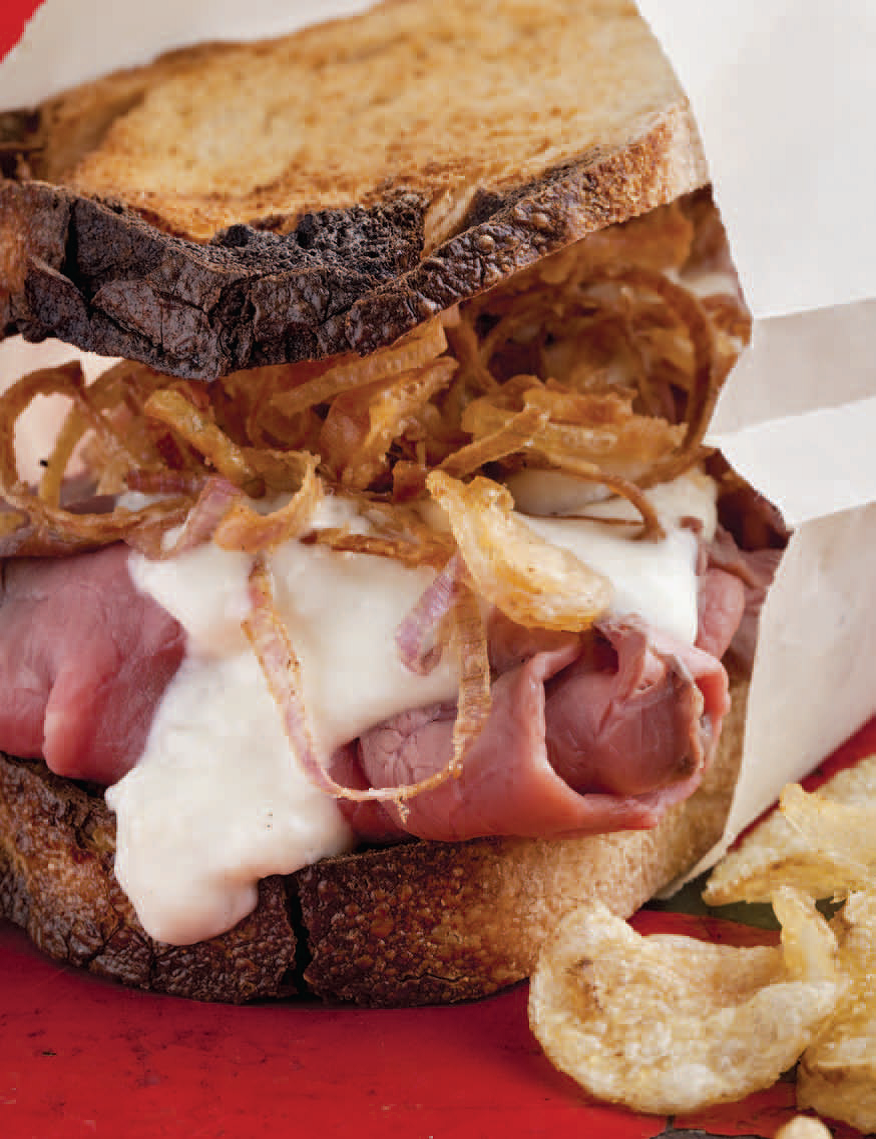 Roast Beef Sandwich with French Onion Dip and Crispy Shallots | Emerils.com