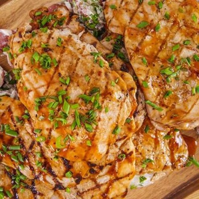Emeril Lagasse’s Grilled Pork Cutlets and Homemade BBQ Sauce and Cilantro Potato Salad