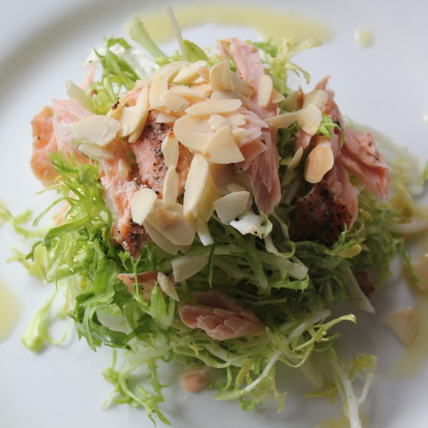 Frisee Salad with House Smoked Salmon, Toasted Almonds, and Tarragon