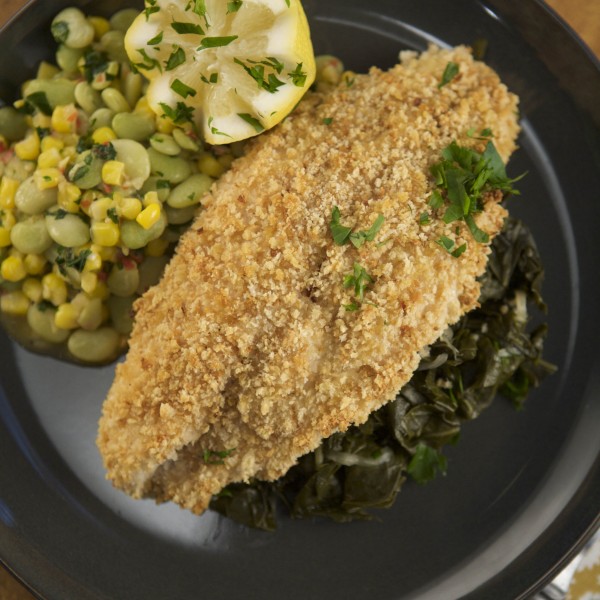 Ovenfried Catfish With Succotash