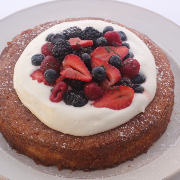 Lemon Syrup Cake With Macerated Berries And Mint