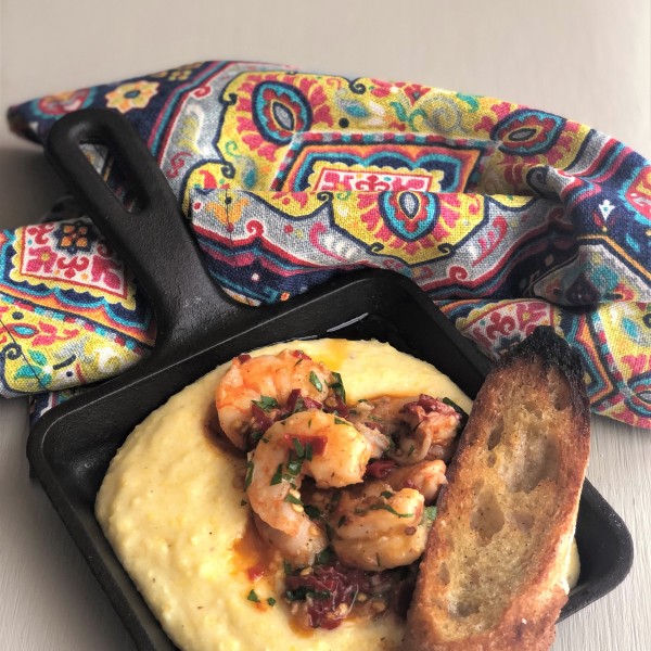 Voodoo Shrimp over Cheesy Jalapeno Polenta