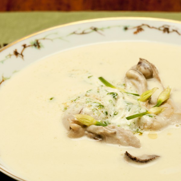 Artichoke Soup With Poached Oysters