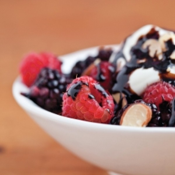 Fresh Berries With Balsamic Drizzle And Almond Cream