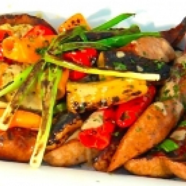 Grilled Spicy Sausage With Florida Sweet Potatoes And Peppers With